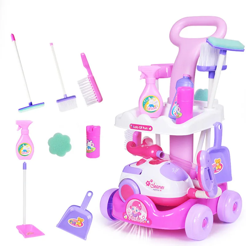Детская тележка для всей семьи, игрушечный электрический пылесос, приспособления для уборки детей, тележка для уборки