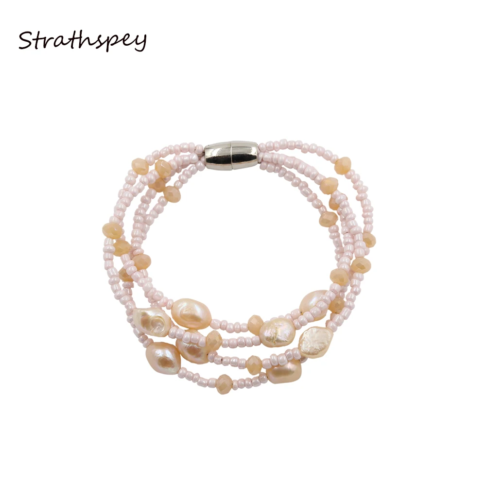 STRATHSPEY beauty, настоящий натуральный пресноводный жемчуг, браслет, 4 ряда, Многослойные Бусины, ювелирный браслет, браслеты для женщин, свадебные подарки