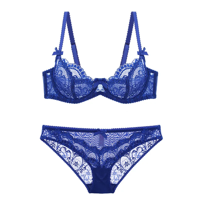 New 2018 women Lingerie sexy lace bra thin transparent Half cup underwear bra set net yarn temptation girl bra and panty set