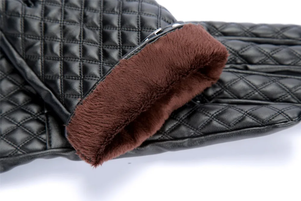 2 пар/упак. модные Для мужчин для вождения из искусственной кожи перчатки зимние теплые варежки плед черный плюс черный бархат Сенсорный