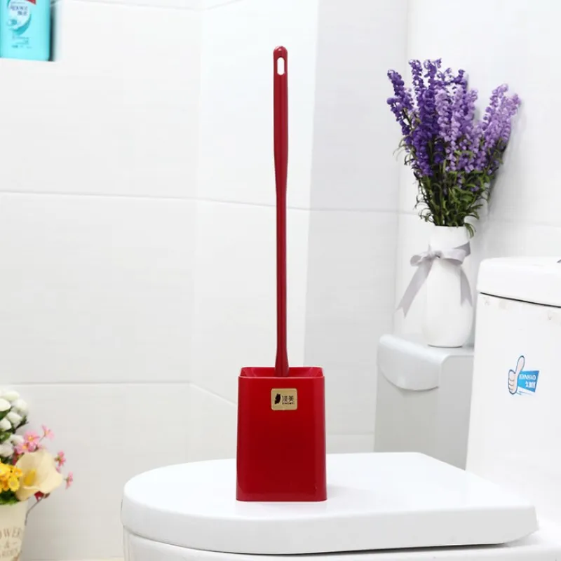 Квадратная Трехцветная щетка для унитаза, набор для унитаза, длинная ручка, туалетная щетка, зеленая экологическая туалетная щетка - Цвет: Красный
