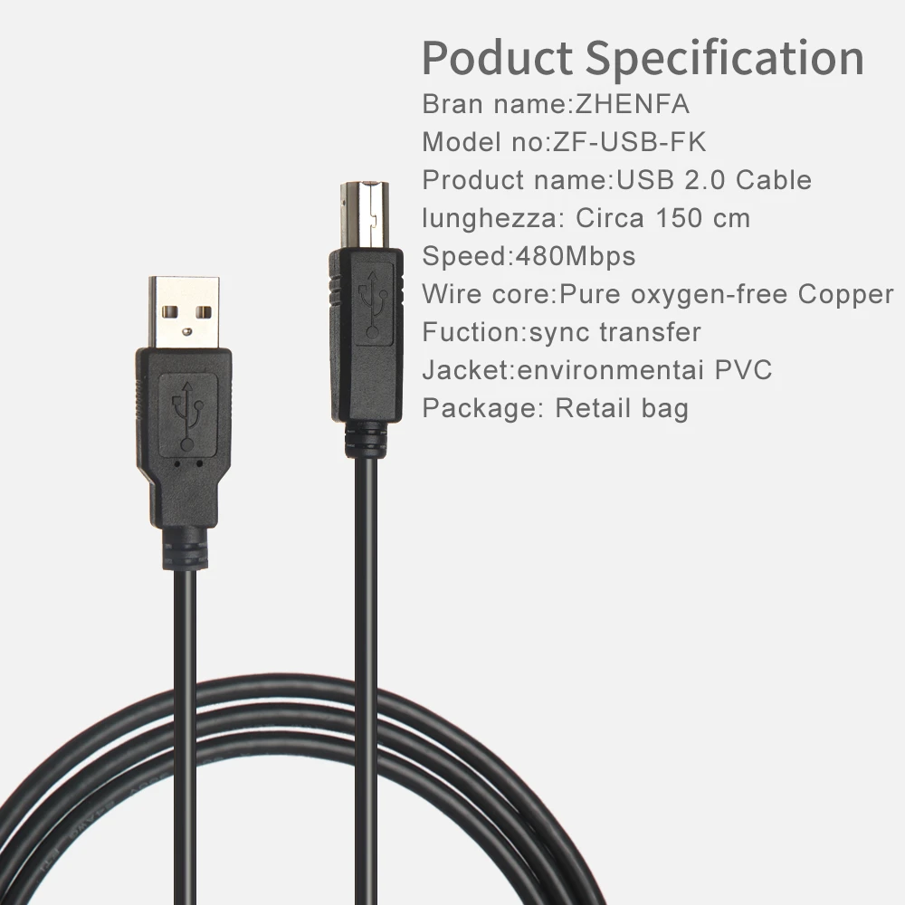 شقيق zhenfa للحصان الكنسي سامسونج ماسحة epson dell باناسونيك آلة الفاكس طابعة كابل الحبل usb 2.0 ab 1.5 متر 3 متر 5 متر