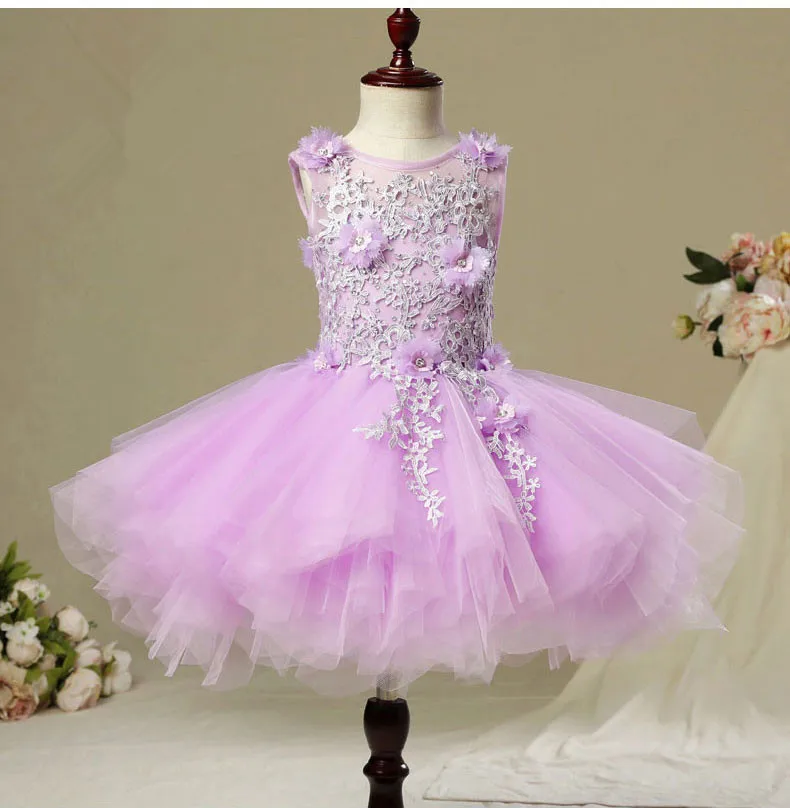 Glizt/пышные вечерние платья с длинным шлейфом для девочек, тюлевые Платья с цветочным рисунком для девочек на свадьбу, Детские платья для первого причастия - Color: Violet no trailing