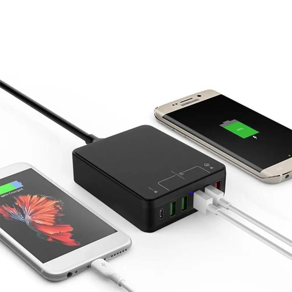 

8A 6 USB Ports QC3.0 Type-C Fast Charging Station Phone Charger Hub Adapter Fast Charging Station Phone Charger