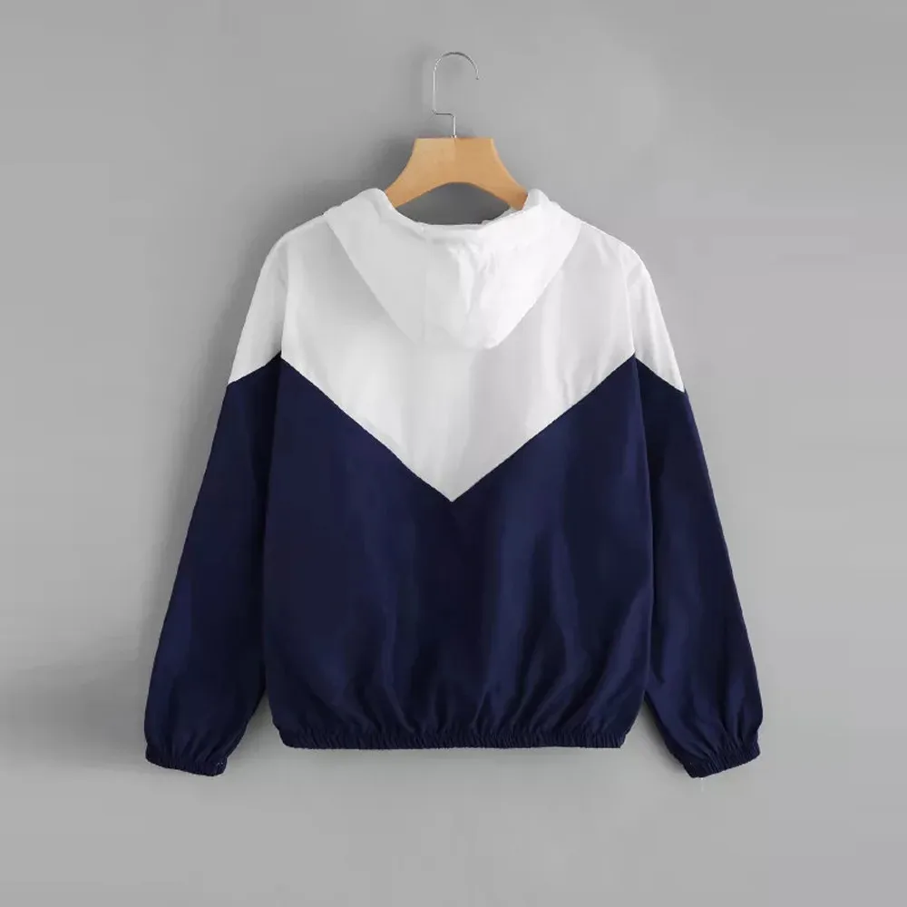 Cut and Sew Patchwork Coat Women Windbreaker Jacket Ladies Zip Cut and Sew Patchwork Coat Women Windbreaker Jacket Ladies Zip