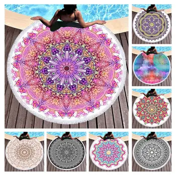 

Free shipping Ethnic Bohemian Mandala Circles Flower Leaves Large Round Swim Spa Bath Surfing Beach Towel Blanket Yoga Mat Throw