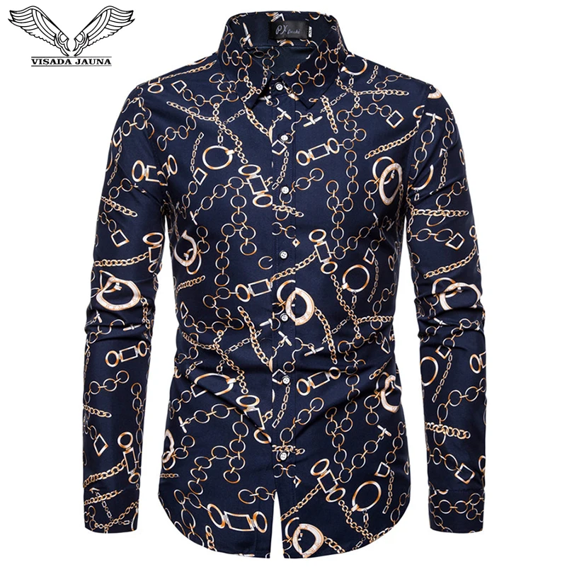 VISADA JAUNA Hawaii Men's Casual Shirt Floral Printed Slim Fit Long-Sleeved Shirts Male Fashion Formal Big Size 5XL VISADA JAUNA Hawaii Men's Casual Shirt Floral Printed Slim Fit Long-Sleeved Shirts Male Fashion Formal Big Size 5XL