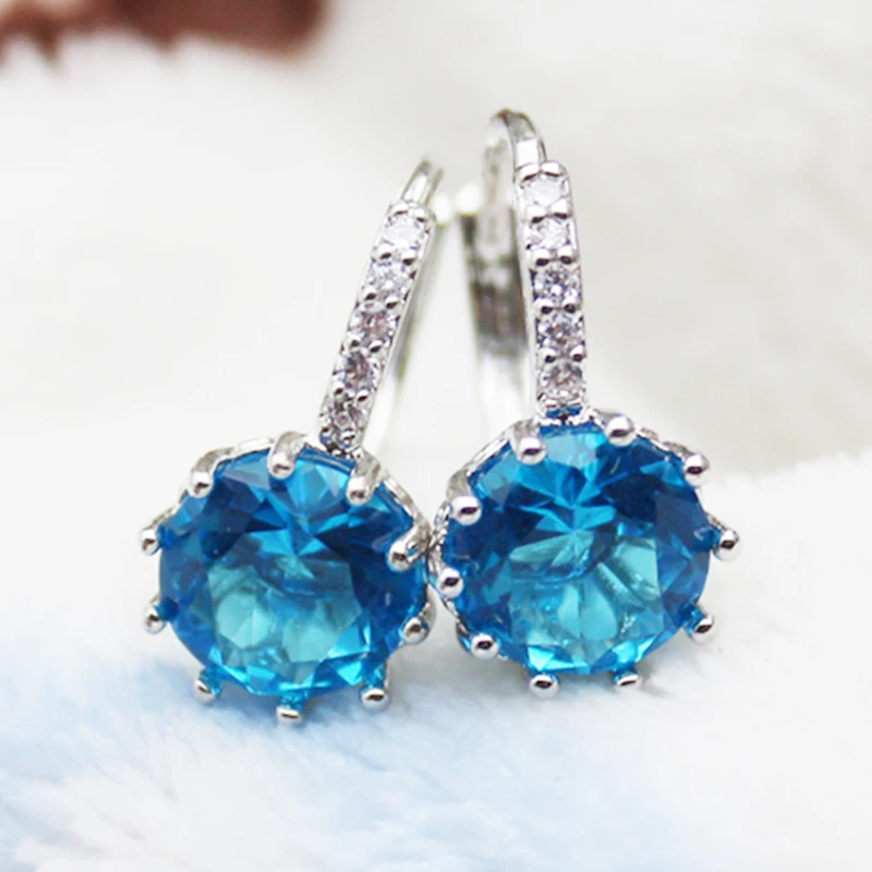 

Fashion Round Hoop Earring for Women Jewel Pink/Blue/Green/Red Cubic Zirconia CZ Copper Loop Earing Party Jewelry Gift E037
