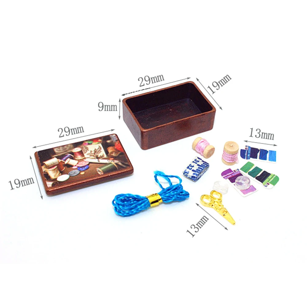 1/12 Dollhouse Miniature Sewing Box Mini Thread Scissors Ruler Toy for ob11 bjd Blyth GSC Doll House Accessories Decoration 3
