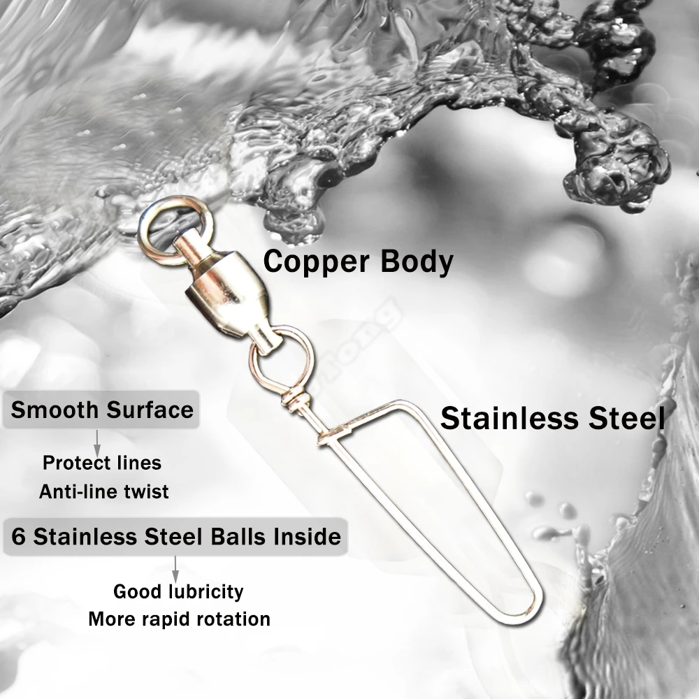 50 шт. рыболовные Вертлюги рыболовный крючок с защелкой, изогнутый Поворотный соединитель из нержавеющей стали, шариковый подшипник, штырь, Размер 0-8# C0