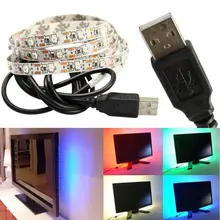 50cm 1M 2M Fita para tv 5V USB Cable RGB LED Strip light String 3528 SMD