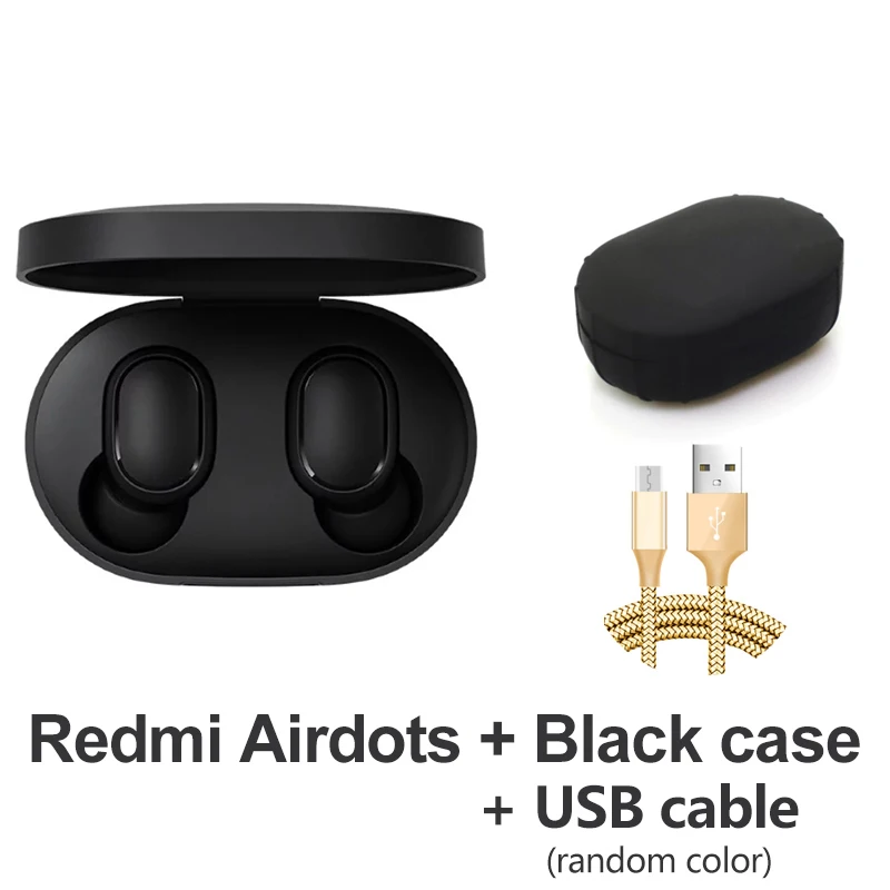 Оригинальные беспроводные наушники Xiaomi Redmi AirDots True Bluetooth 5,0, DSP, активные наушники с шумоподавлением и микрофоном - Цвет: Black Case N Cable