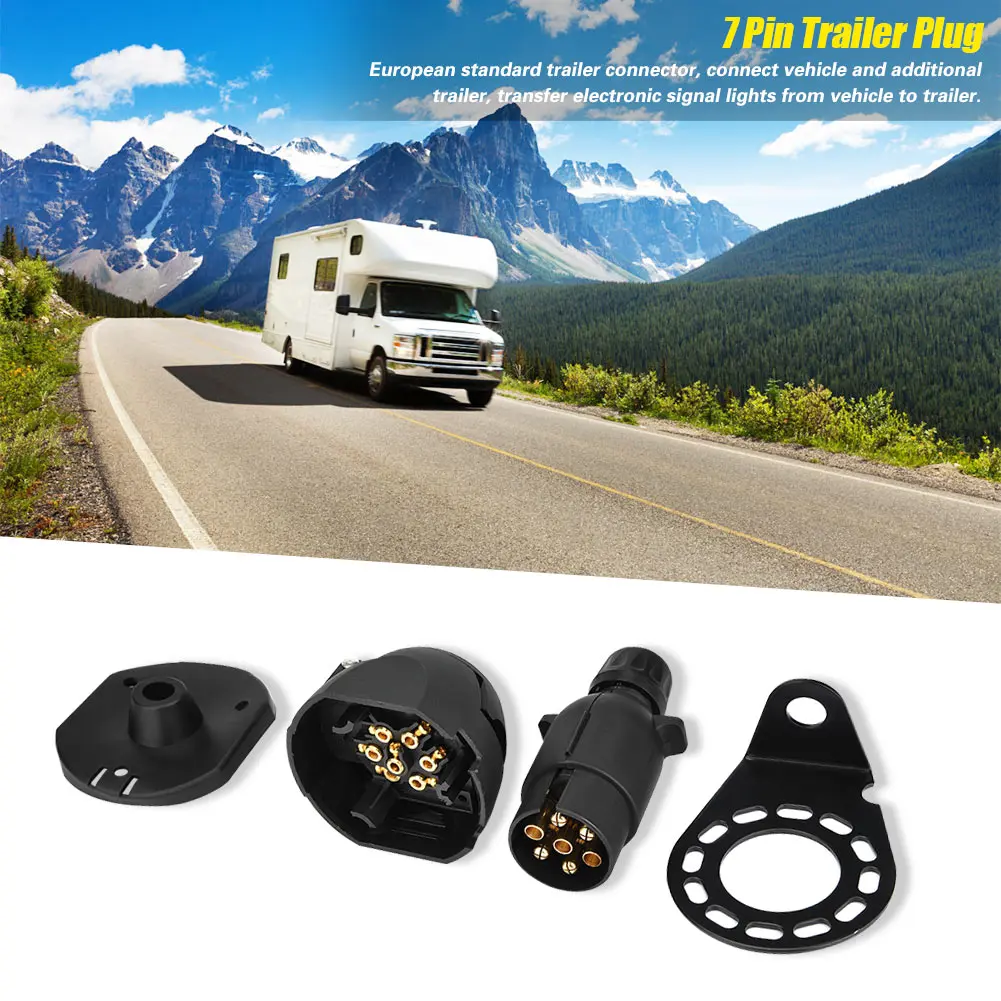 12N 7 pin Metal  Plug and Socket Kit & mounting plate Towbar /Caravan  /Trailer
