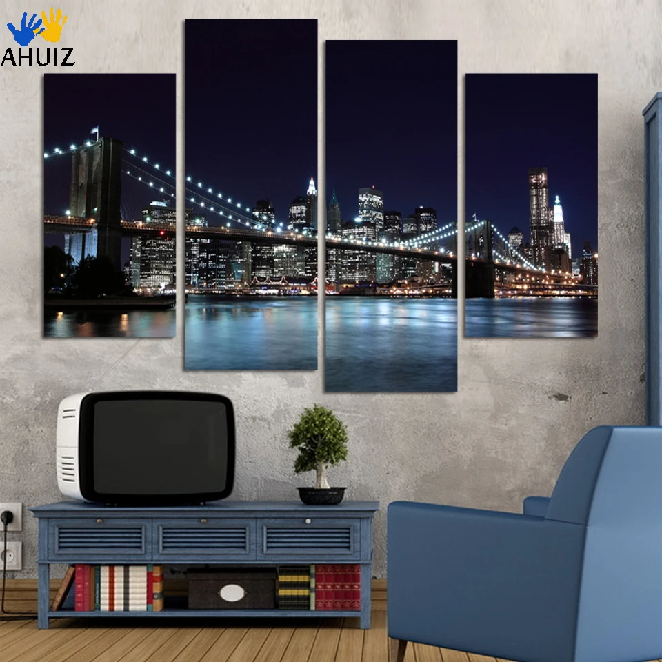 4 Piece Free Shipping Hot Sell Modern wall Painting New York Brooklyn bridge Home Decorative Art Picture Paint on Canvas Prints