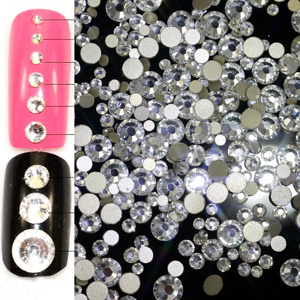 Смешанный ss3-ss30 кристаллов AB и Прозрачный блестящий дизайн не горячей фиксации плоские с оборота Стразы для ногтей 3d украшения для ногтей блестящие драгоценные камни