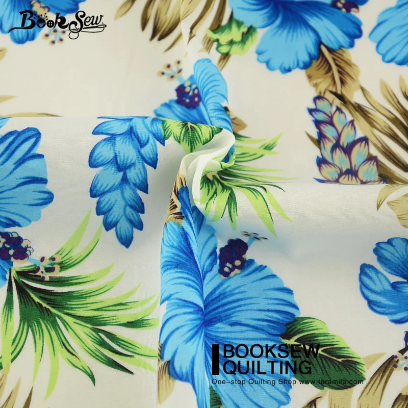 Booksew Cotton Poplin Fabric High Quality Home Textile Fat Quarter Meter Dress Printed Blue Flora Quilting Bedding Set Shirt