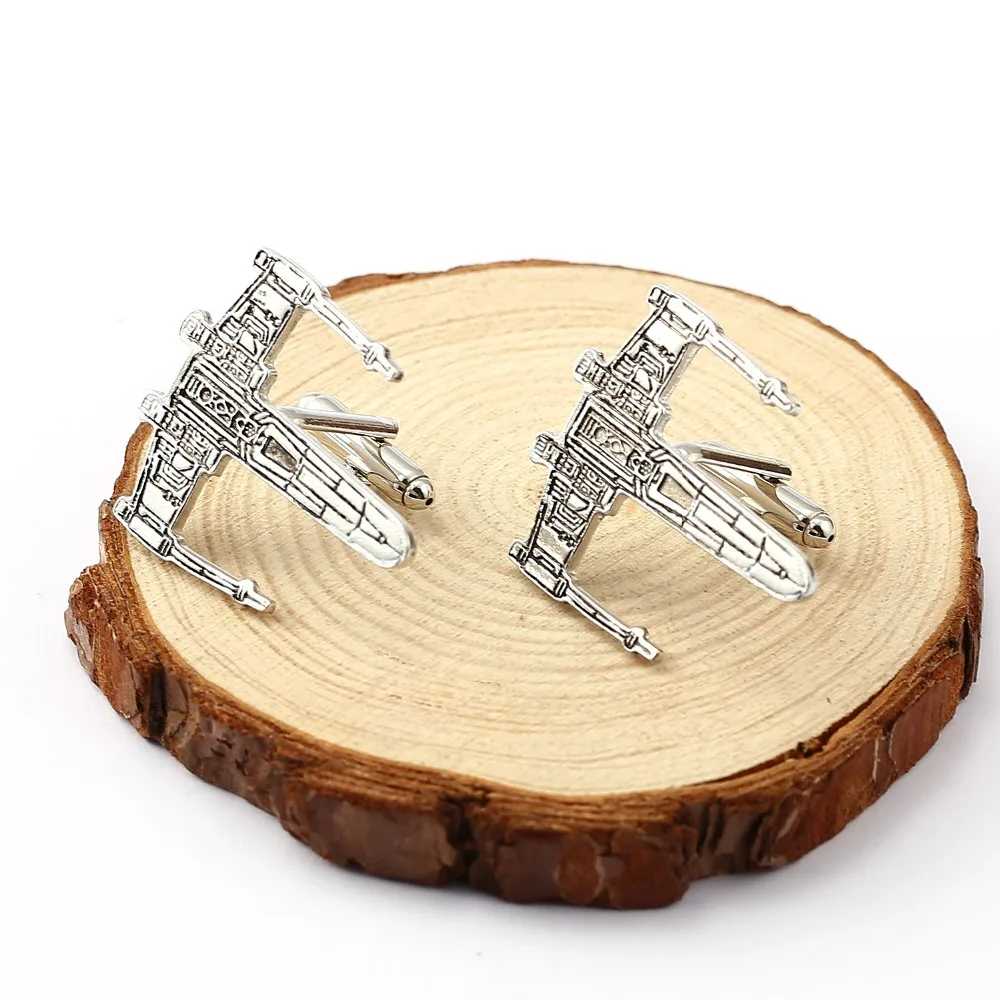

Star Wars cufflinks Fighter Silver Aircraft movie cufflinks for mens wedding party dress men cufflink high quality shirt HF11634