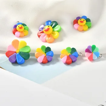 

Newest 17mm 20mm Rainbow Colors Cute sunflower Shape Jewelry DIY Charms Ornament Accessories Polymer Clay Earring Pendants