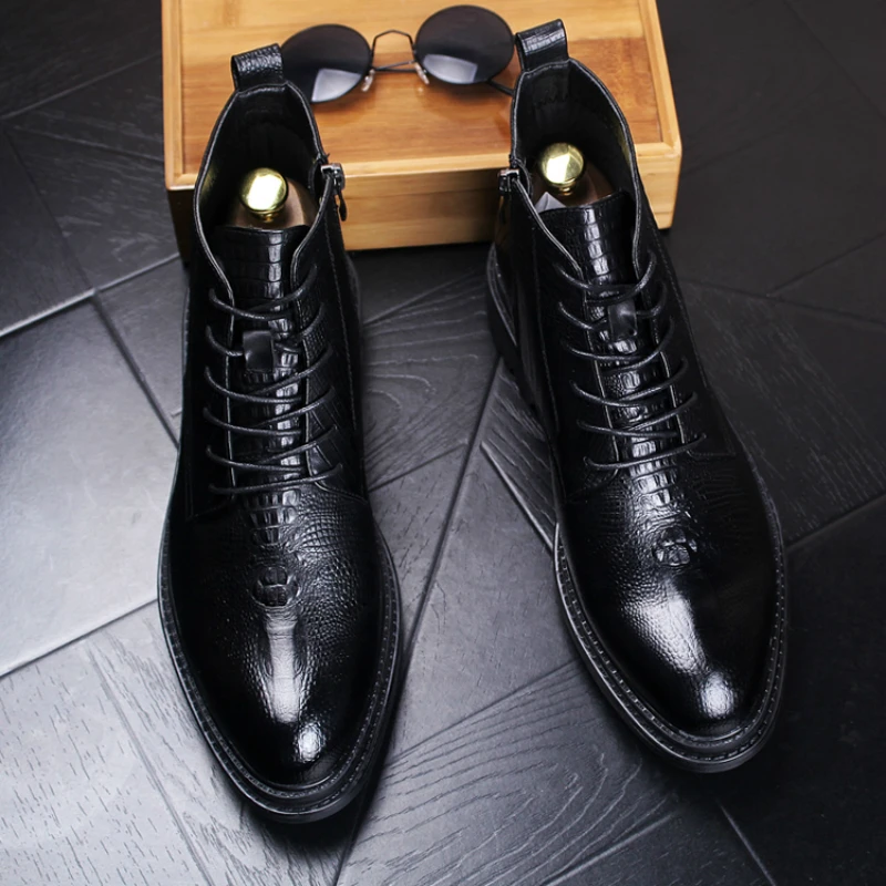 

British brand design mens leisure genuine leather shoes lace-up young gentleman ankle boots spring autumn zapato hombre platform