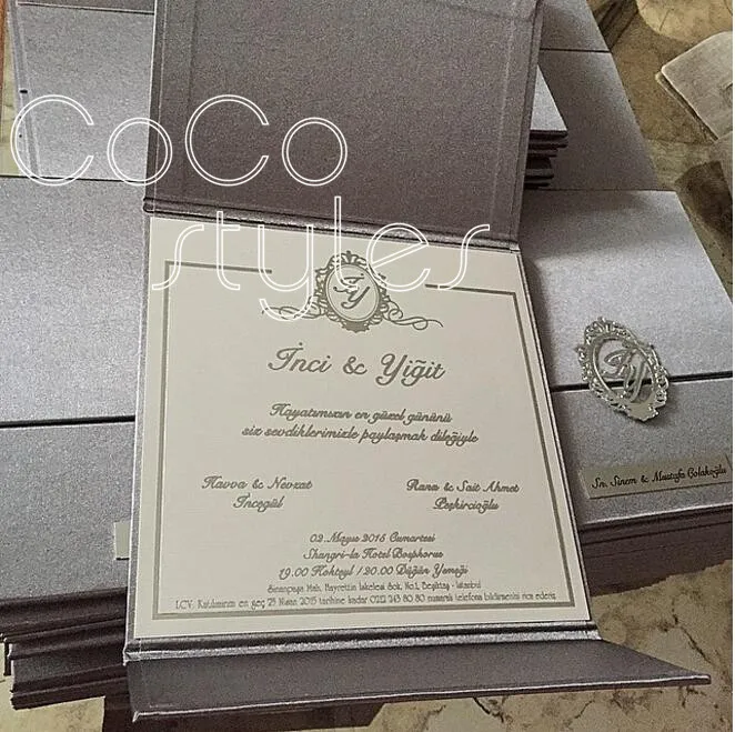  Cocostyles paper hard cover wedding invitation card with acrylic decoration handmade customized - 32864581793