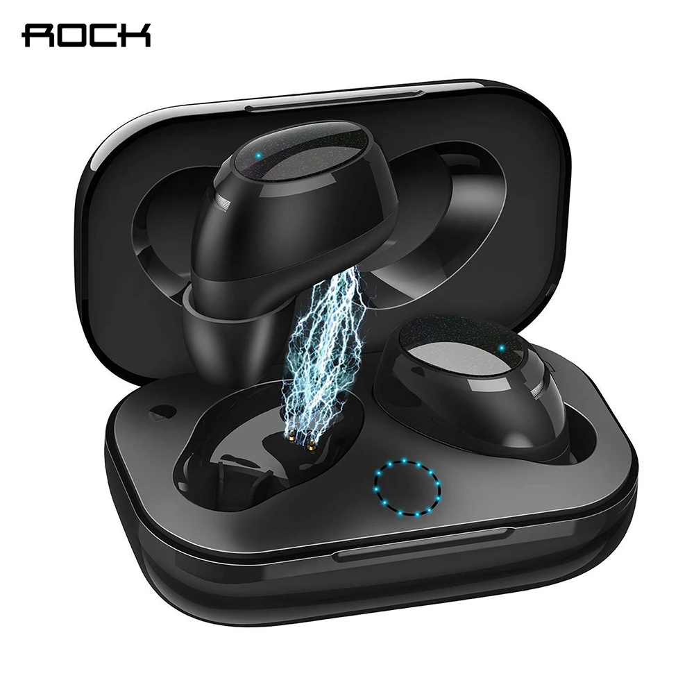 Rock New Mini TWS True Wireless Stereo Bluetooth Earphone with Mic Universal Wireless Handsfree Earbuds with Charger Battery Box
