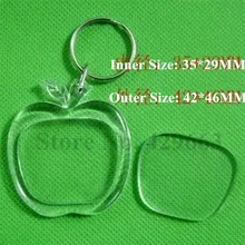 50 шт./лот два размера яблоко формы DIY акриловая пустая рамка брелки прозрачные пустые вставки фото брелки