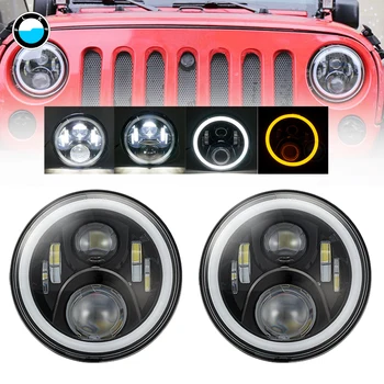 

7 Inch Led Headlight For Hummer H1 H2 7'' Halo Angel eyes DRL Amber turn signal led headlight for 07-15 Jeep Wrangler JK TJ.