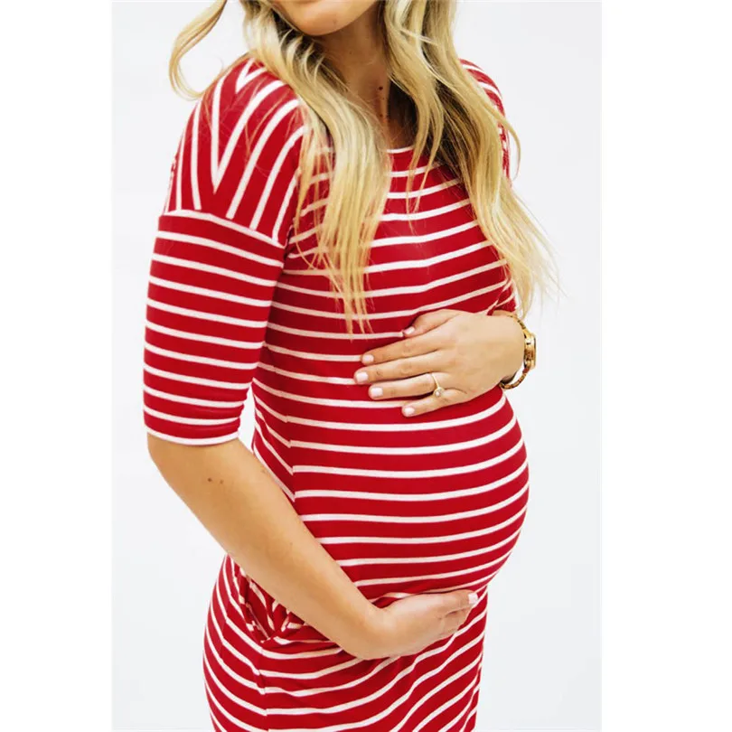 2019 new Fashion Womens Pregnants O-Neck Stripe Short Sleeve Nursing Maternity Dress brief design #4m29 (12)