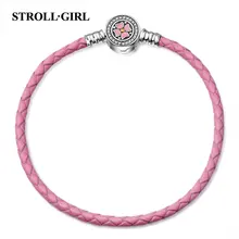 Stellgirl 925 серебро розовый плетеный Канат эмаль кожаный браслет цепочка Снейк для женщин ювелирные подарки