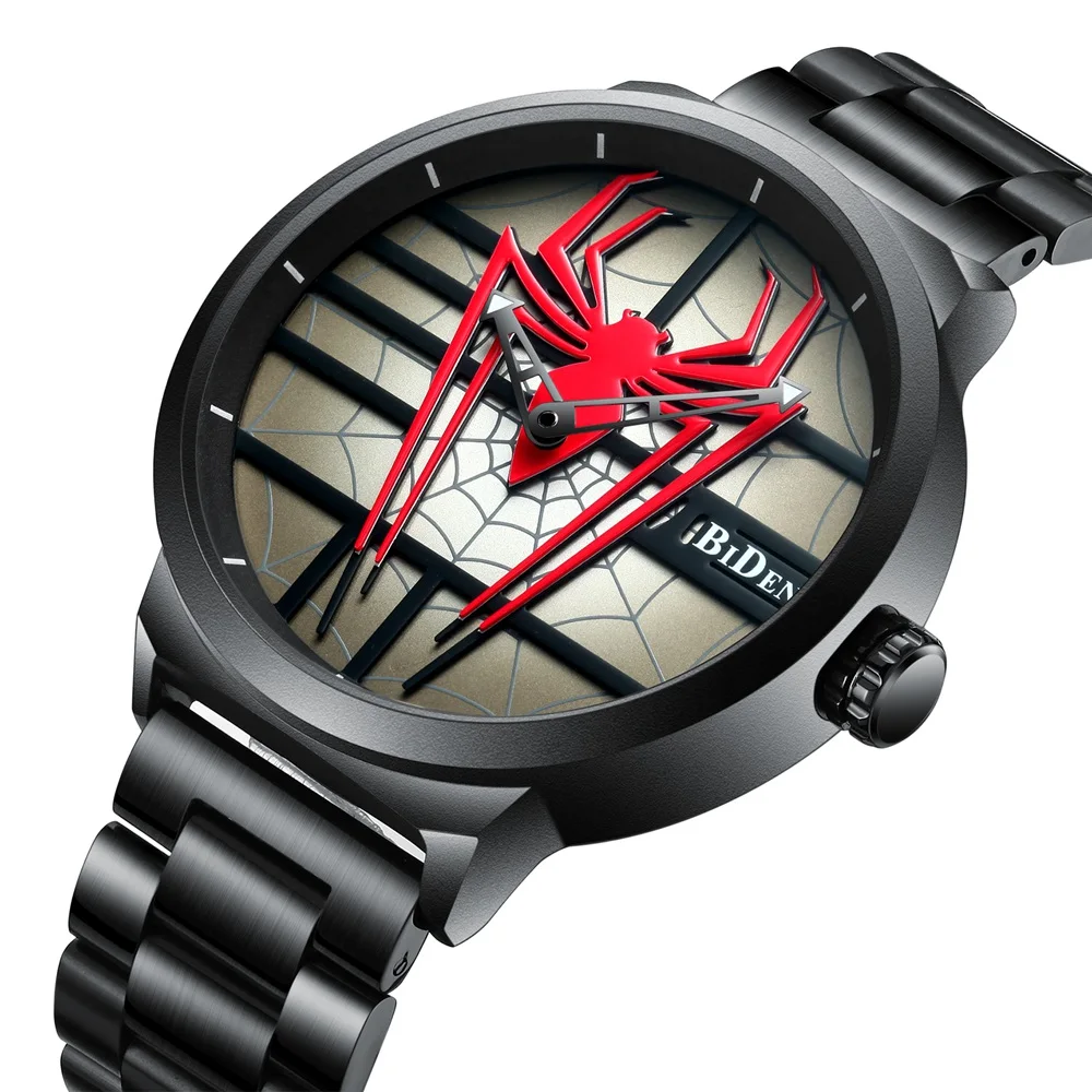 

BIDEN Luxury Brand Full Steel Waterproof Quartz Wristwatches Fashion Casual Mens Watches Personality Spiderman Watch Gifts