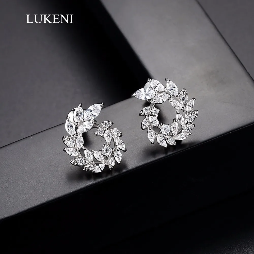 

LUKENI New Arrive Personality White Color AAA Cubic Zircon Geometric Leaf-Shaped Earrings For Women Jewelry