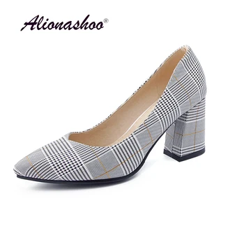 

Pointed Toe Women Pumps 2019 Spring/Autumn Square High Heel Women Shoes Fashion Shallow Pu Leather Casual Shoes For Ladies 34-46