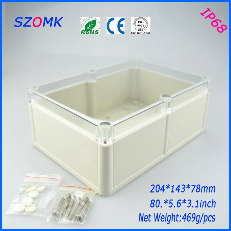 

1 piece IP 68 plastic box electronics with transparent cover 204*143*78mm 8*5.6*3.1 inch