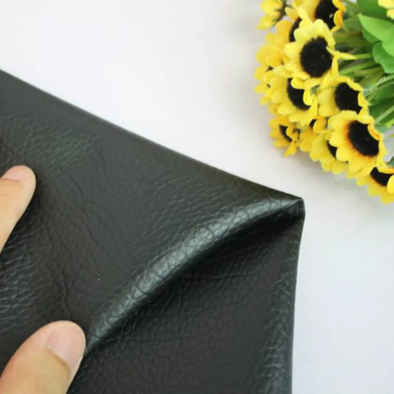 Faux Leather Fabric Black Litchi Grain PU Leather Material For Handmade Purse Textile Decoration Craft