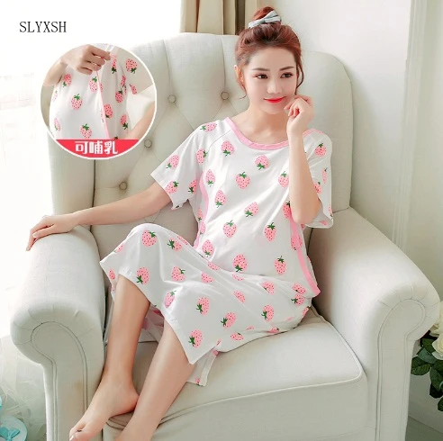 

Autumn Summer Fashion Maternity Nursing Nightgown Breastfeeding Nightdress for Pregnant Women Pregnancy Nightwear Sleepwear