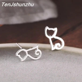 

10pair/Lot 100% 925 Sterling Silver Earring Fashion Cute Cat Stud Earrings Gift For Women Girls Sterling-silver-jewelry