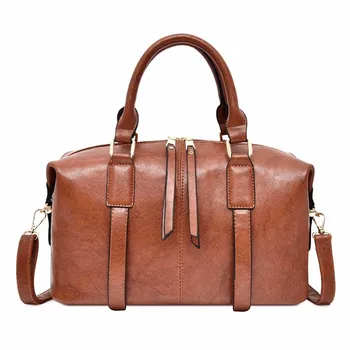 

Women Leather Handbags High Quality 2019 Vintage Large Capacity Tote Bags Female Soft Leather Shoulder Bag Retro Solid Travel