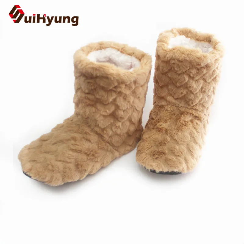 Suihyung Autumn Winter Women Indoor Floor Shoes Short Boots Flock Solid Color Female Bedroom Flat Boots Winter Warm Plush Shoes