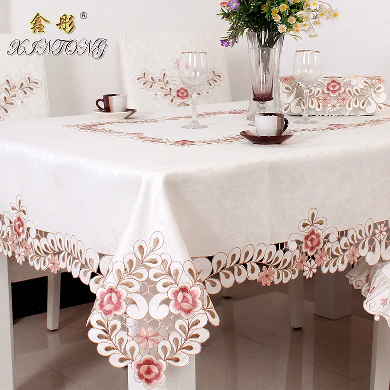 

#A Table Linen Tablecloth with Tea Table European Idyllic Embroidered Tablecloth Hollow Embroidered Tablecloth