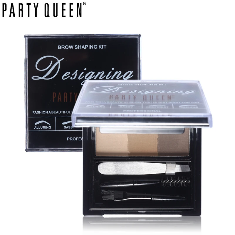 Party Queen Makeup Alluring 3Colors Eyebrow Powder Palette With Mini Tweezer+Brush+Comb+Eyebrow Card+Mirror Eyebrow Sharping Kit