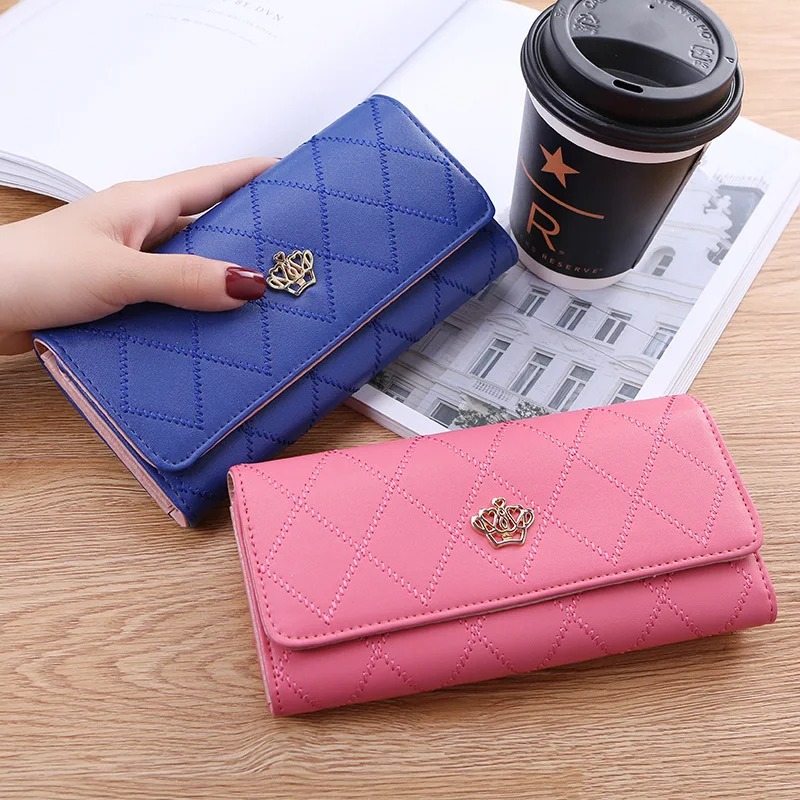 

2019 Fashion Wallet New Women Hand Bags Lady Coin purse Ling Metal Crown Women wallet