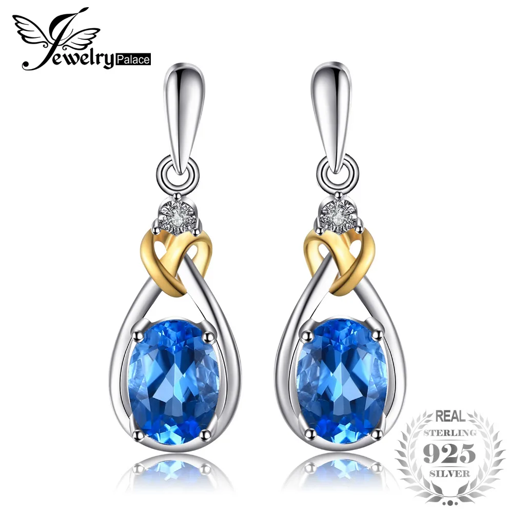 

JewelryPalace Love Knot 1.9ct Natural Blue Topazs Diamondss Accented 925 Sterling Silver Gold Dangle Earrings Fine Jewelry
