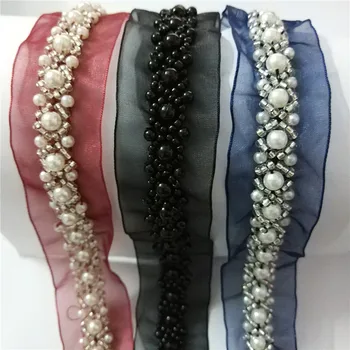 

40Yards DIY Pearl Beads Lace Handmade Beaded Sewing Lace Trims 3cm width Mesh Ribbon Lace Applique for Wedding Dress Decor Craft