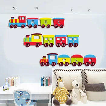 

2019 new Cartoon train 3D wall sticking kindergarten children's clothing store bedside kick line wall decoration self-adhesive
