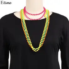 

4PCS/Set Necklace Retro Fancy Neon Plastic Beads Long Necklace collarePlastic Bead String Necklace Theme Costume For Fancy Dress