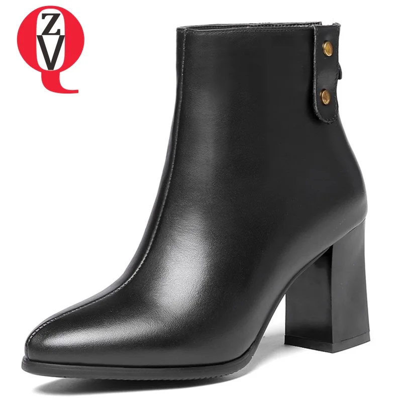 Sexy Y Punta De Tobillo Alto Fiesta Cuero 2018 Tacón Botas Genuino Zapatos Mujer Apricot Nuevo black Negro Zvq Moda Albaricoque Popular Cuadrado q06UAaq8W