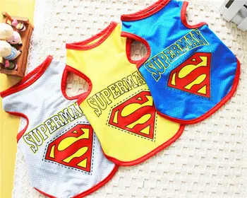 

A38 Cute Summer Pet Dog Vest Clothes Superman Vest Puppy dog Cartoon cotton Breathable T-shirt Vest Clothing for Teddy