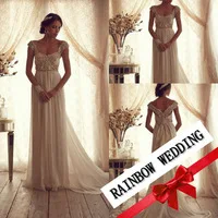 romantic fashionable wedding dress 2014 vestido de noiva A-Line Cap sleeves Crystals Back Chiffon Lace Dress BO2234