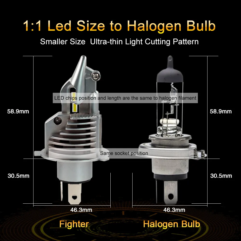 1 комплект, мини-размер H4 HB2 9003 35 Вт 5800LM CSP, светодиодный фонарь, все-в-одном, 1:1 лампы, размер, для автомобиля, мотоцикла, дальнего/ближнего света, 6K