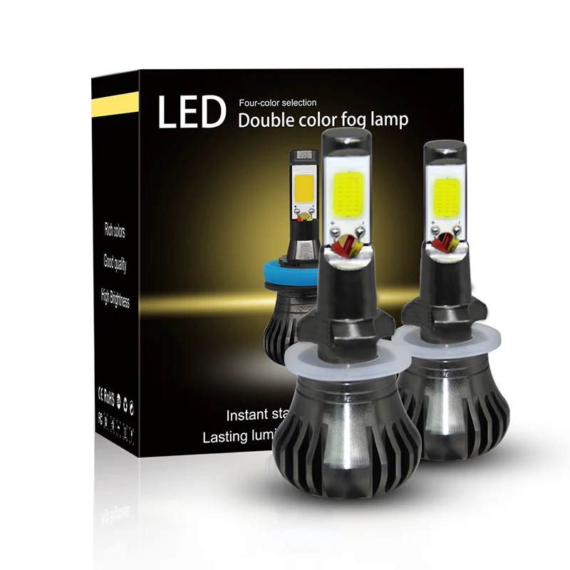2 шт. H11 Led H7 H1 H3 H8 9005 HB3 9006 HB4 противотуманные лампы H27 880 881 Двухцветная светодиодная